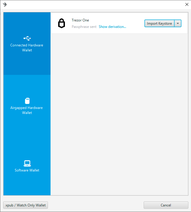Hardware wallet detectado y desbloqueado en Sparrow