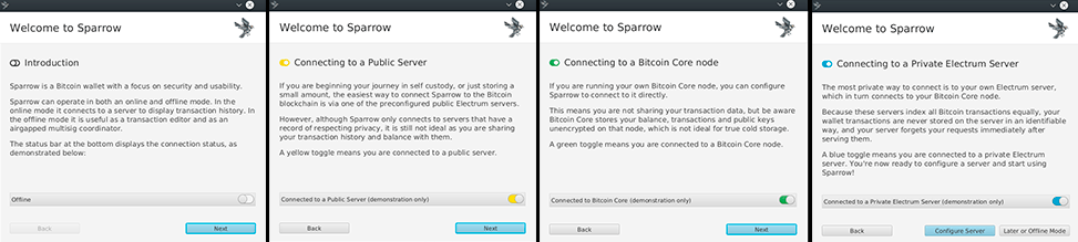 Primeras pantallas wallet sparrow